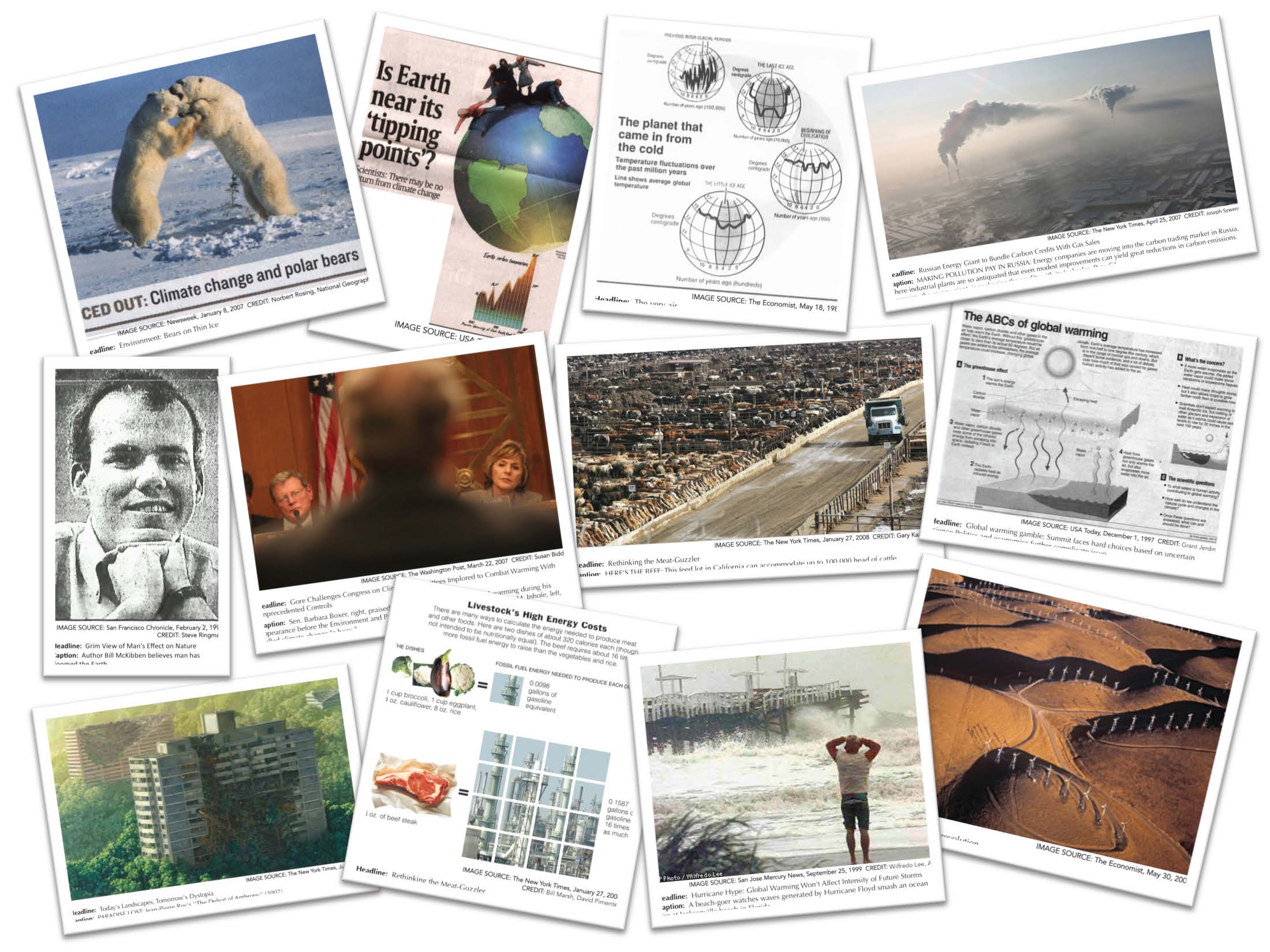collage of climate change news imagery